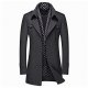 Men's Single Breasted Winter Warm Mid-Length Woolen Coat Business Thick Jacket With Free Detachable Soft Touch Wool Scarf Grey