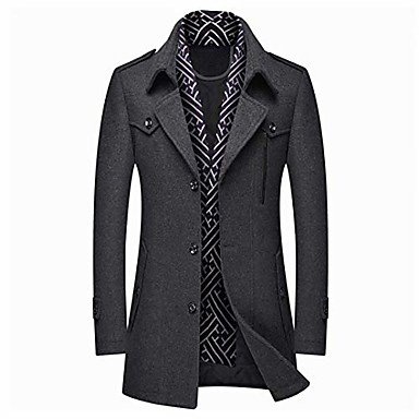 Men's Single Breasted Winter Warm Mid-Length Woolen Coat Business Thick Jacket With Free Detachable Soft Touch Wool Scarf Grey